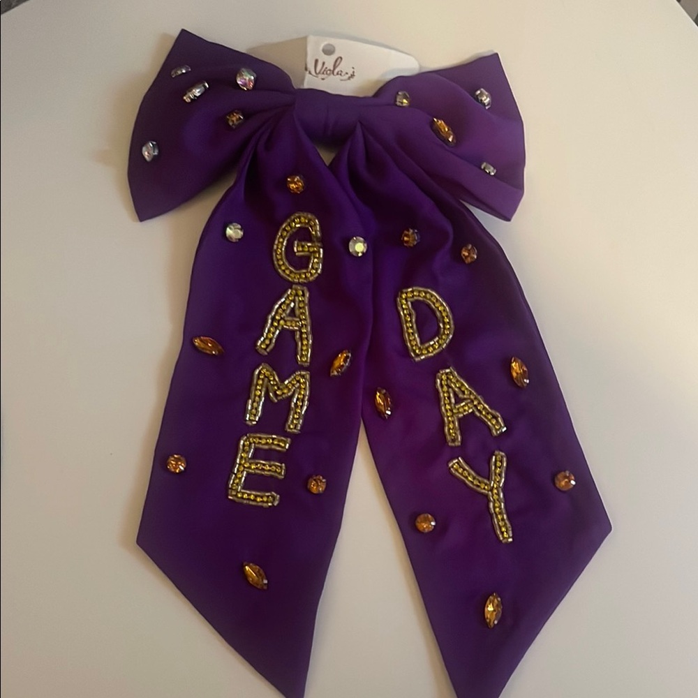 Purple Game Day Bow with Rhinestones